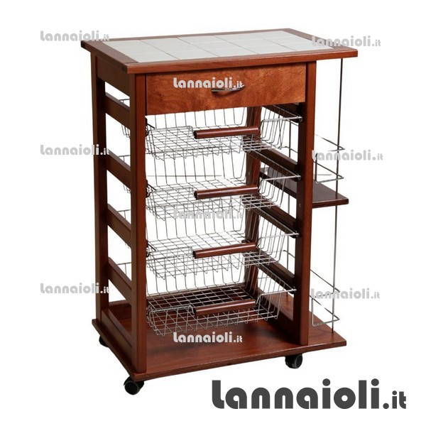 CARRELLO LEGNO C/CASSETTO PORTAPANE+BOTTIGLIE NOCE 
